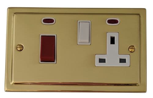 G&H TB29W Trimline Plate Polished Brass 45 Amp DP Cooker Switch & 13A Switched Socket