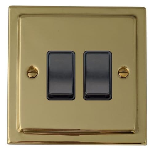 G&H TB2B Trimline Plate Polished Brass 2 Gang 1 or 2 Way Rocker Light Switch