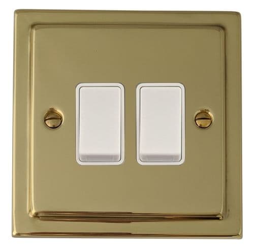 G&H TB2W Trimline Plate Polished Brass 2 Gang 1 or 2 Way Rocker Light Switch