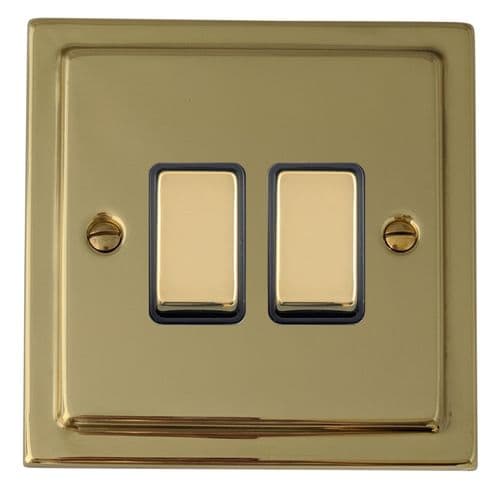 G&H TB302 Trimline Plate Polished Brass 2 Gang 1 or 2 Way Rocker Light Switch