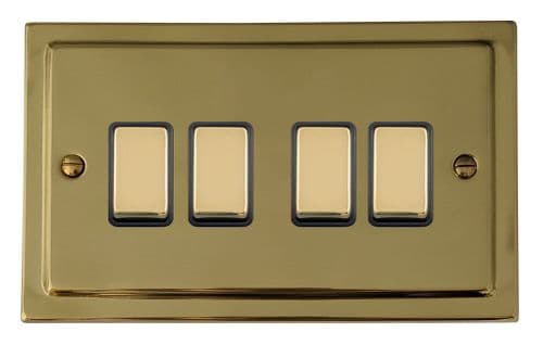 G&H TB304 Trimline Plate Polished Brass 4 Gang 1 or 2 Way Rocker Light Switch