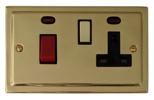 G&H TB329 Trimline Plate Polished Brass 45 Amp DP Cooker Switch & 13A Switched Socket