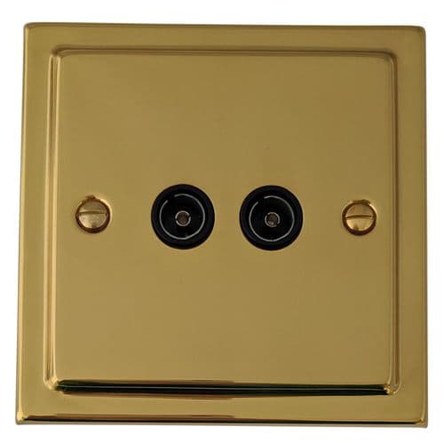 G&H TB36B Trimline Plate Polished Brass 2 Gang TV Coax Socket Point
