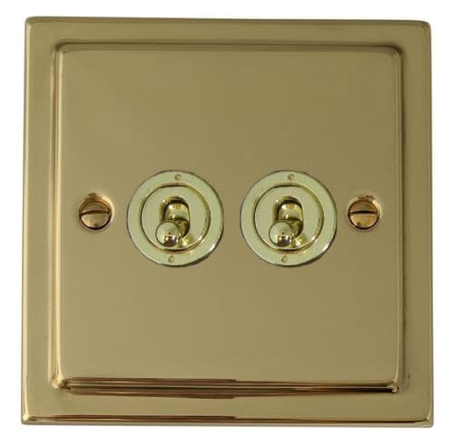 G&H TB382-PB Trimline Plate Polished Brass 2 Gang 1 or 2 Way Toggle Light Switch