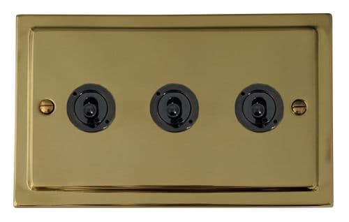 G&H TB383-FBK Trimline Plate Polished Brass 3 Gang 2 Way Toggle Light Switch