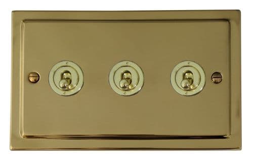 G&H TB383-PB Trimline Plate Polished Brass 3 Gang 1 or 2 Way Toggle Light Switch