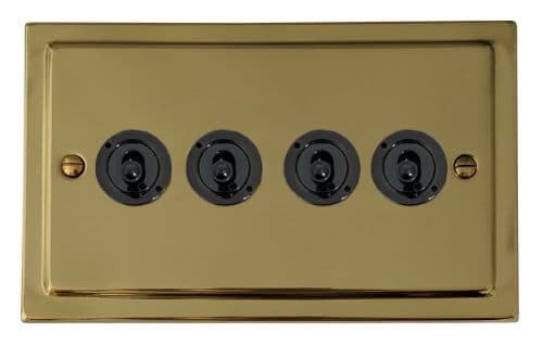 G&H TB384-FBK Trimline Plate Polished Brass 4 Gang 2 Way Toggle Light Switch