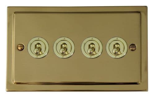 G&H TB384-PB Trimline Plate Polished Brass 4 Gang 1 or 2 Way Toggle Light Switch