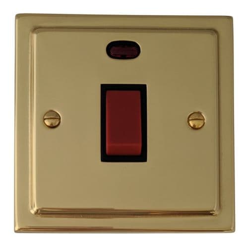 G&H TB46B Trimline Plate Polished Brass 45 Amp DP Cooker Switch & Neon Single Plate