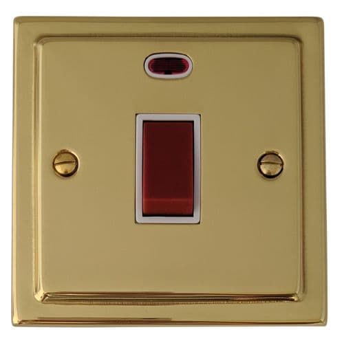 G&H TB46W Trimline Plate Polished Brass 45 Amp DP Cooker Switch & Neon Single Plate