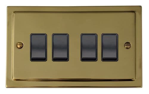 G&H TB4B Trimline Plate Polished Brass 4 Gang 1 or 2 Way Rocker Light Switch