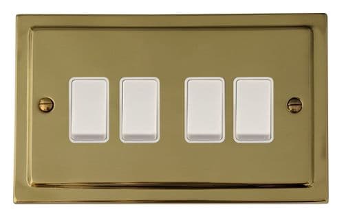 G&H TB4W Trimline Plate Polished Brass 4 Gang 1 or 2 Way Rocker Light Switch