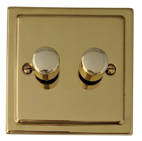 G&H TB522 Trimline Plate Polished Brass 2 Gang 1 or 2 Way LED Dimmer Switch