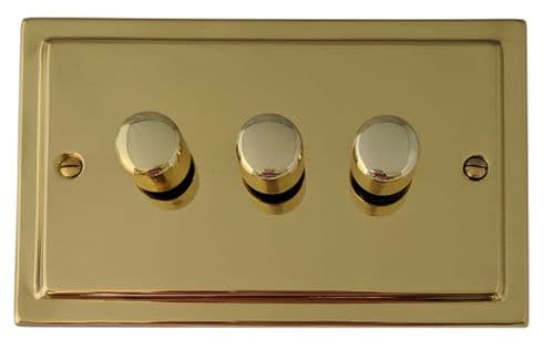 G&H TB523 Trimline Plate Polished Brass 3 Gang 1 or 2 Way LED Dimmer Switch