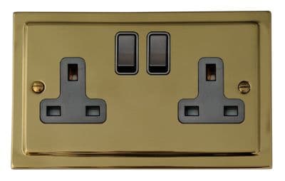 G&H TBUL10B Trimline Plate Unlacquered Polished Brass 2 Gang Double 13A Switched Plug Socket