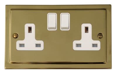 G&H TBUL10W Trimline Plate Unlacquered Polished Brass 2 Gang Double 13A Switched Plug Socket