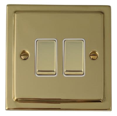 G&H TBUL202 Trimline Plate Unlacquered Polished Brass 2 Gang 1 or 2 Way Rocker Light Switch