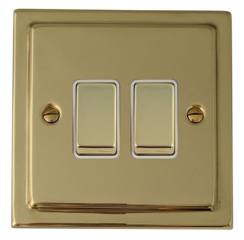 G&H TBUL202 Trimline Plate Unlacquered Polished Brass 2 Gang 1 or 2 Way Rocker Light Switch