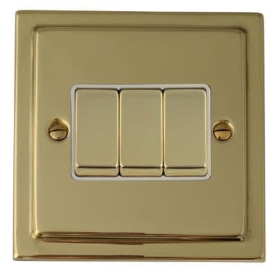 G&H TBUL203 Trimline Plate Unlacquered Polished Brass 3 Gang 1 or 2 Way Rocker Light Switch