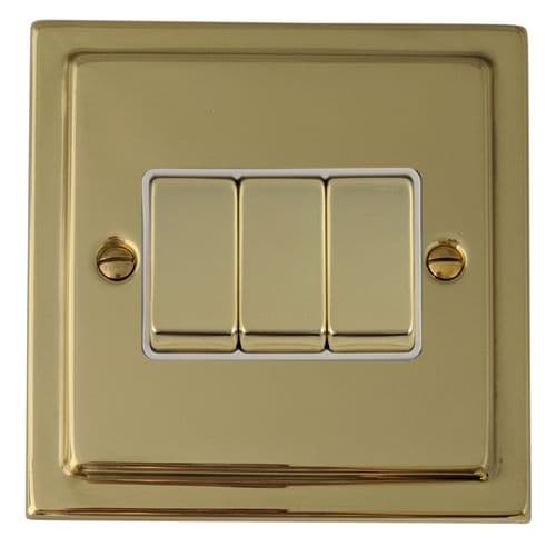G&H TBUL203 Trimline Plate Unlacquered Polished Brass 3 Gang 1 or 2 Way Rocker Light Switch