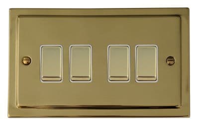 G&H TBUL204 Trimline Plate Unlacquered Polished Brass 4 Gang 1 or 2 Way Rocker Light Switch