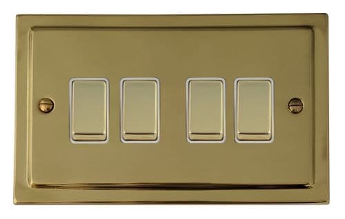 G&H TBUL204 Trimline Plate Unlacquered Polished Brass 4 Gang 1 or 2 Way Rocker Light Switch