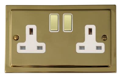 G&H TBUL210 Trimline Plate Unlacquered Polished Brass 2 Gang Double 13A Switched Plug Socket