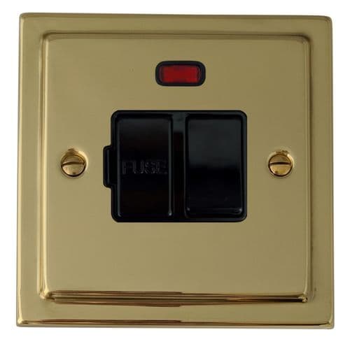 G&H TBUL27B Trimline Plate Unlacquered Polished Brass 1 Gang Fused Spur 13A Switched & Neon