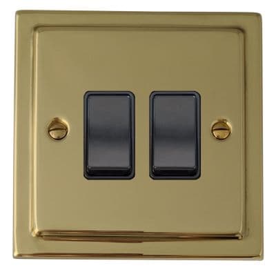 G&H TBUL2B Trimline Plate Unlacquered Polished Brass 2 Gang 1 or 2 Way Rocker Light Switch