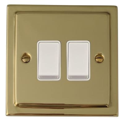 G&H TBUL2W Trimline Plate Unlacquered Polished Brass 2 Gang 1 or 2 Way Rocker Light Switch