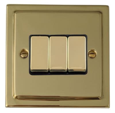 G&H TBUL303 Trimline Plate Unlacquered Polished Brass 3 Gang 1 or 2 Way Rocker Light Switch