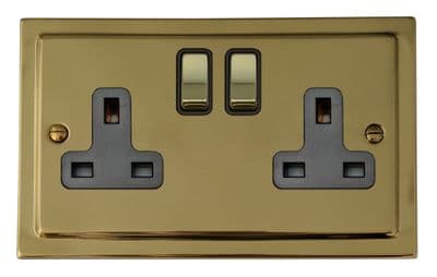 G&H TBUL310 Trimline Plate Unlacquered Polished Brass 2 Gang Double 13A Switched Plug Socket