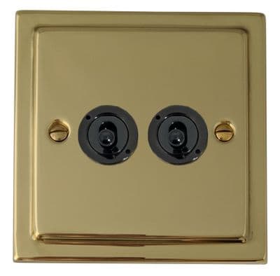 G&H TBUL382-FBK Trimline Plate Unlacquered Polished Brass 2 Gang 2 Way Toggle Light Switch