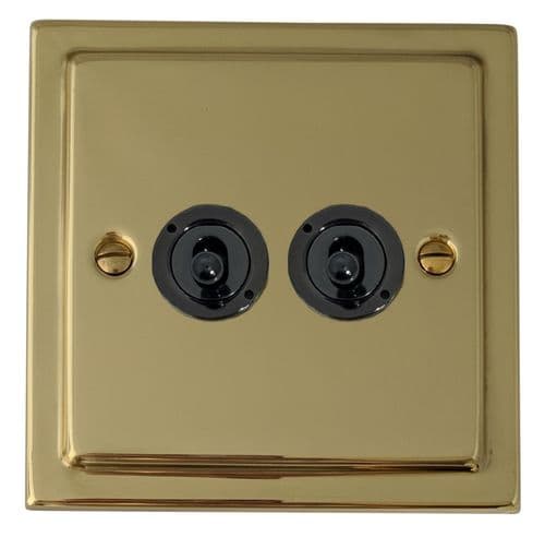 G&H TBUL382-FBK Trimline Plate Unlacquered Polished Brass 2 Gang 2 Way Toggle Light Switch