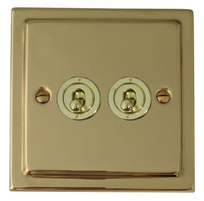 G&H TBUL382-PB Trimline Plate Unlacquered Polished Brass 2 Gang 1 or 2 Way Toggle Light Switch