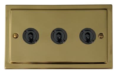 G&H TBUL383-FBK Trimline Plate Unlacquered Polished Brass 3 Gang 2 Way Toggle Light Switch