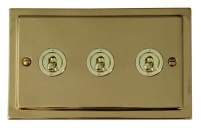 G&H TBUL383-PB Trimline Plate Unlacquered Polished Brass 3 Gang 1 or 2 Way Toggle Light Switch