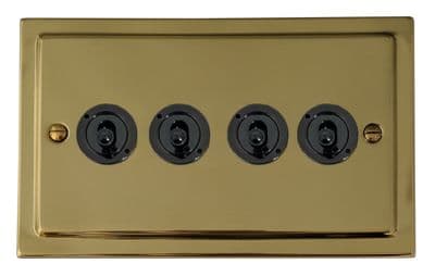 G&H TBUL384-FBK Trimline Plate Unlacquered Polished Brass 4 Gang 2 Way Toggle Light Switch