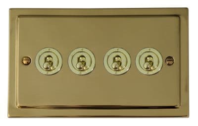 G&H TBUL384-PB Trimline Plate Unlacquered Polished Brass 4 Gang 1 or 2 Way Toggle Light Switch
