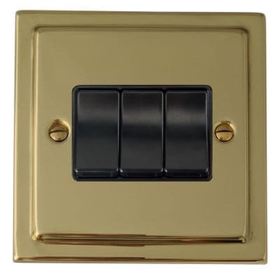 G&H TBUL3B Trimline Plate Unlacquered Polished Brass 3 Gang 1 or 2 Way Rocker Light Switch