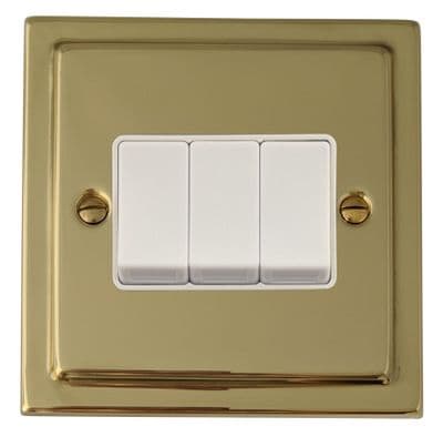G&H TBUL3W Trimline Plate Unlacquered Polished Brass 3 Gang 1 or 2 Way Rocker Light Switch