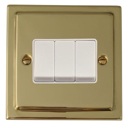G&H TBUL3W Trimline Plate Unlacquered Polished Brass 3 Gang 1 or 2 Way Rocker Light Switch