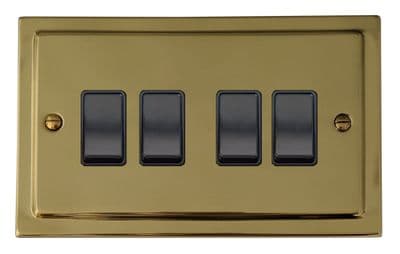 G&H TBUL4B Trimline Plate Unlacquered Polished Brass 4 Gang 1 or 2 Way Rocker Light Switch