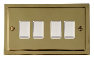 G&H TBUL4W Trimline Plate Unlacquered Polished Brass 4 Gang 1 or 2 Way Rocker Light Switch