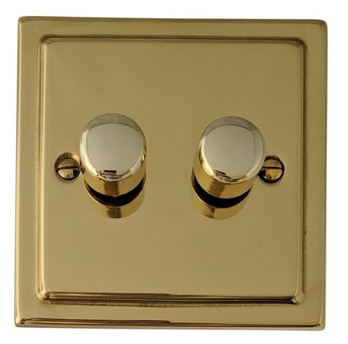 G&H TBUL522 Trimline Plate Unlacquered Polished Brass 2 Gang 1 or 2 Way LED Dimmer Switch