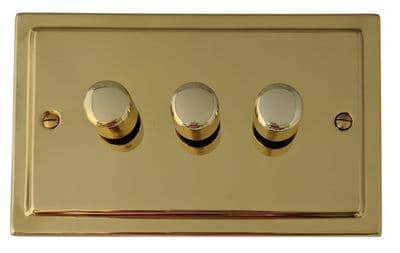 G&H TBUL523 Trimline Plate Unlacquered Polished Brass 3 Gang 1 or 2 Way LED Dimmer Switch