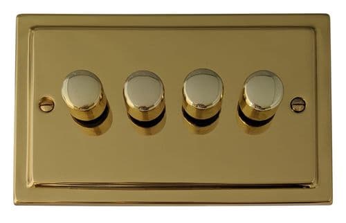 G&H TBUL524 Trimline Plate Unlacquered Polished Brass 4 Gang 1 or 2 Way LED Dimmer Switch