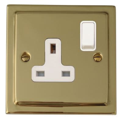 G&H TBUL9W Trimline Plate Unlacquered Polished Brass 1 Gang Single 13A Switched Plug Socket