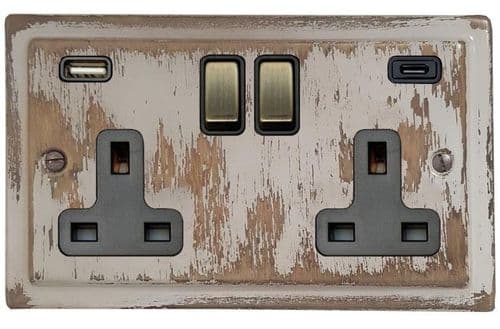 G&H TDB3911 Trimline Plate Dover Bronze 2 Gang Double 13A Plug Socket 3.1A USB A + C