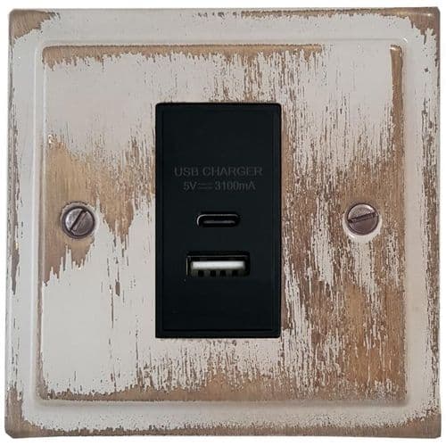 G&H TDB41B Trimline Plate Dover Bronze 1 Gang USB Charger 3.1A Dual USB A + C